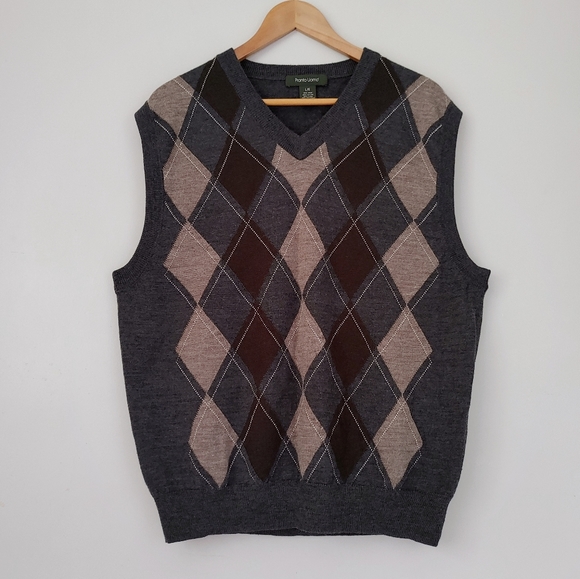 Pronto Uomo Knit Sweater Vest Argyle Size Large Wool Blend - Picture 4 of 11